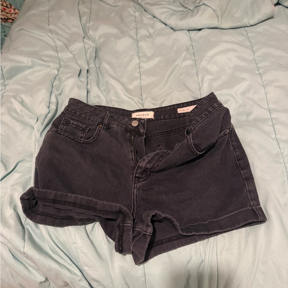 PacSun Black High-Rise Denim Roll-Cuff Shorts